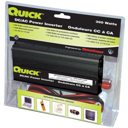 QUICKCABLE Power Inverter, Modified Sine Wave, 1,000 W Peak, 300 W Continuous, 1 Outlets 303204-001